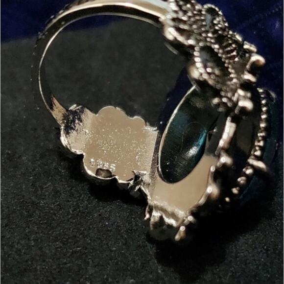 Sterling Silver Filigree Size 6 Simulated Sapphire Ring - Picture 2 of 3